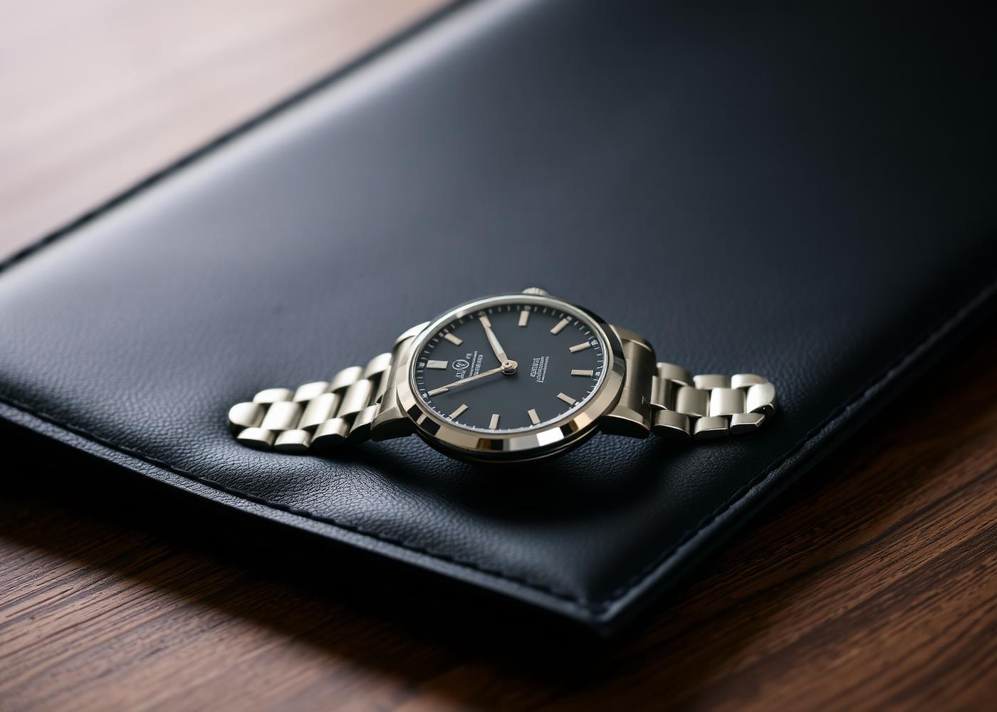 A freshly serviced steel automatic wristwatch on a leather bench mat